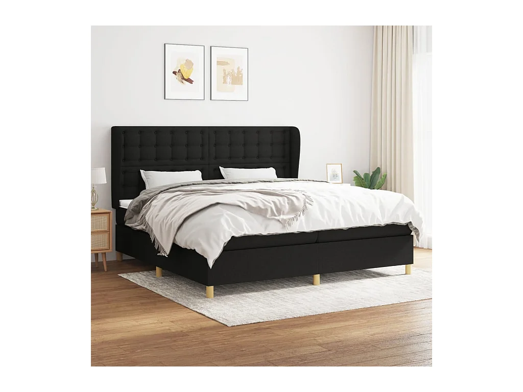 Lit à sommier tapissier avec matelas Noir 200x200 cm Tissu