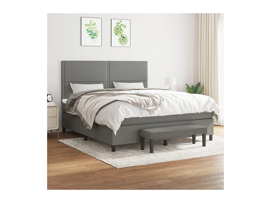 Lit à sommier tapissier avec matelas Gris foncé 160x200cm Tissu