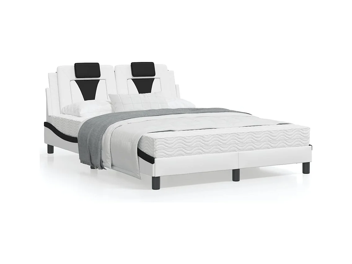 Cama con colchón cuero sintético blanco y negro 120x200 cm