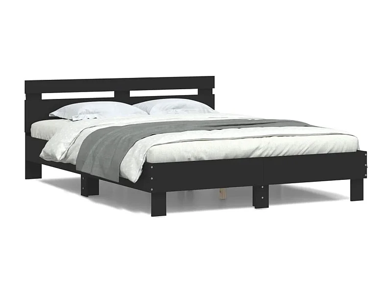 Estructura de cama con cabecero y luces LED negro 140x190 cm