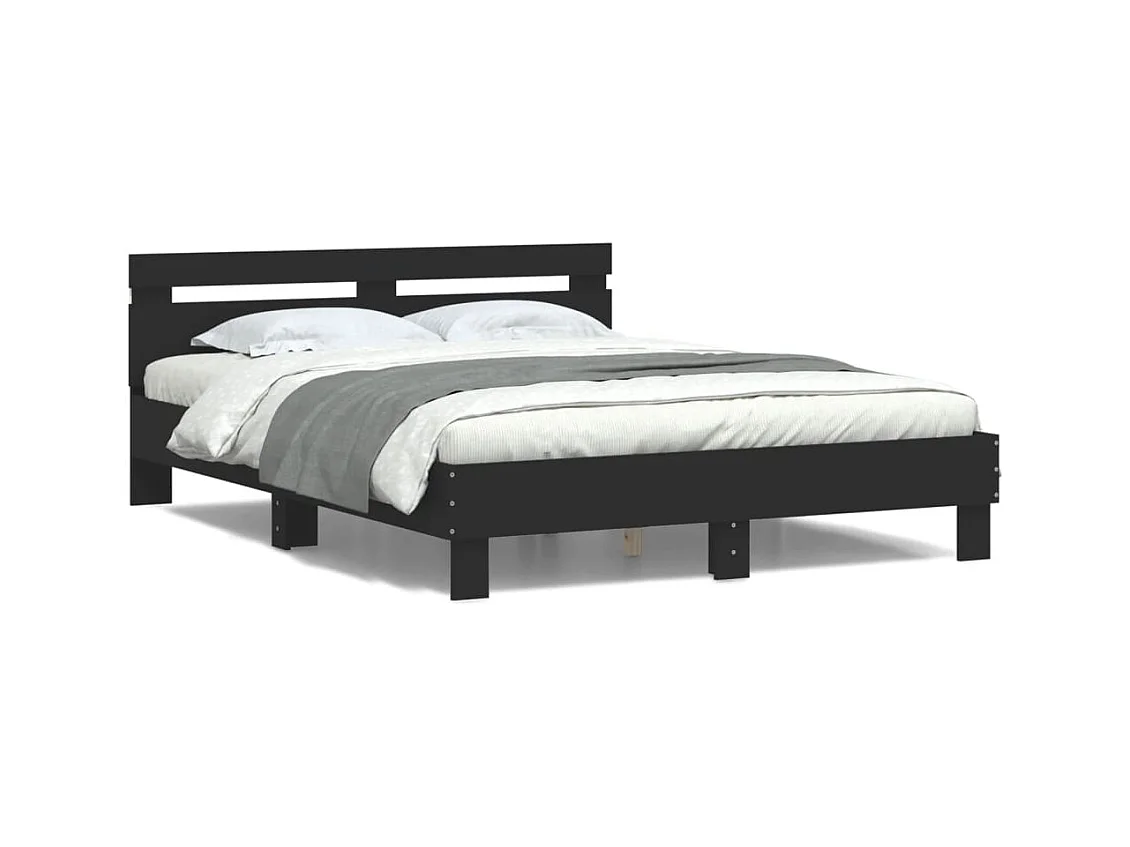 Bedframe met hoofdeinde en LED zwart 140x190 cm