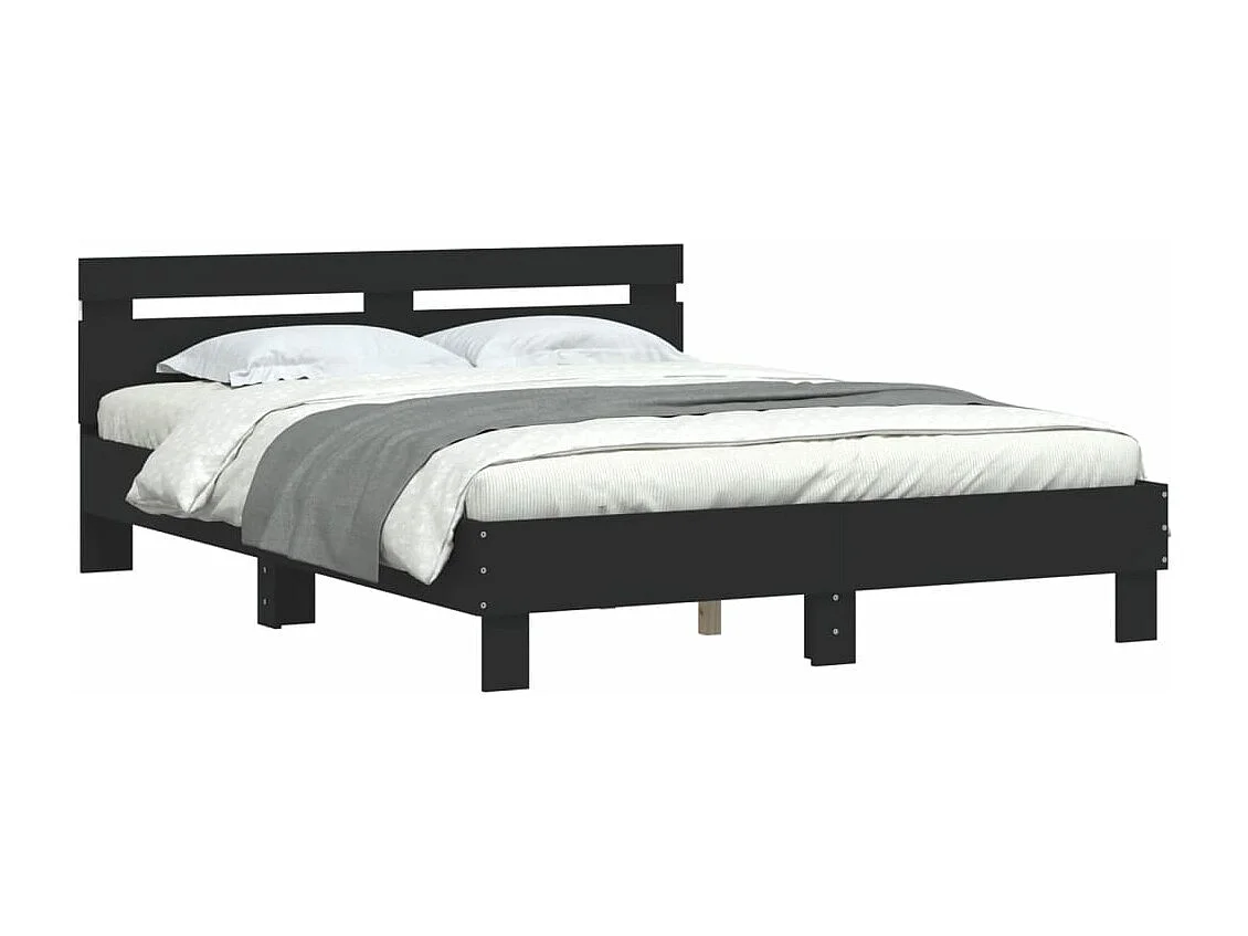 Estrutura de cama com cabeceira e luzes LED 140x190 cm preto