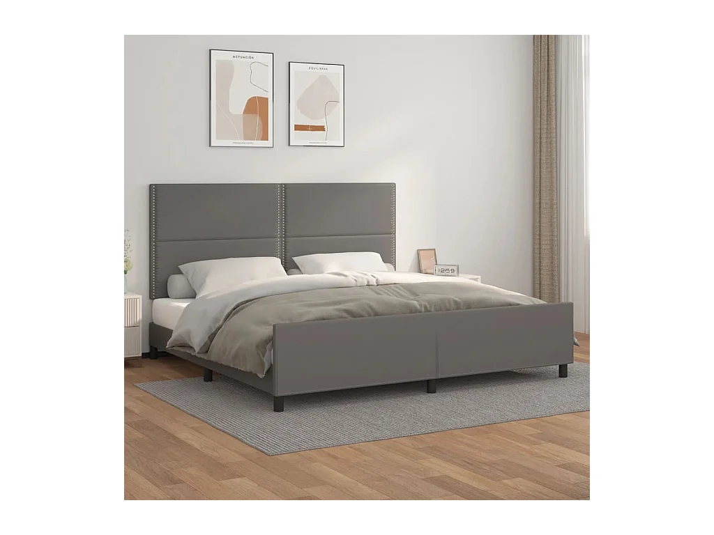 Bedframe met hoofdbord kunstleer grijs 200x200 cm