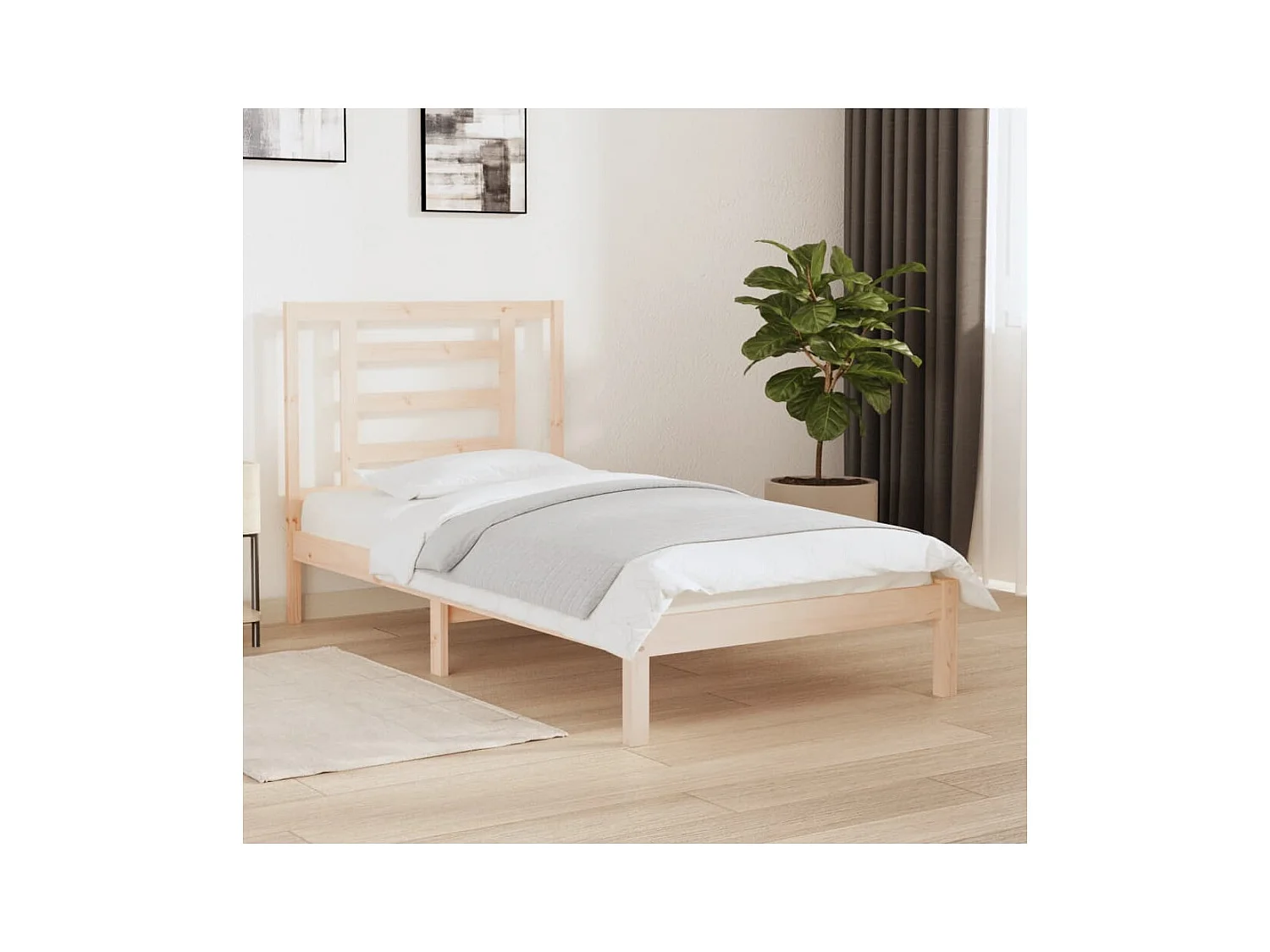 Estructura de cama madera maciza de pino individual 90x190 cm
