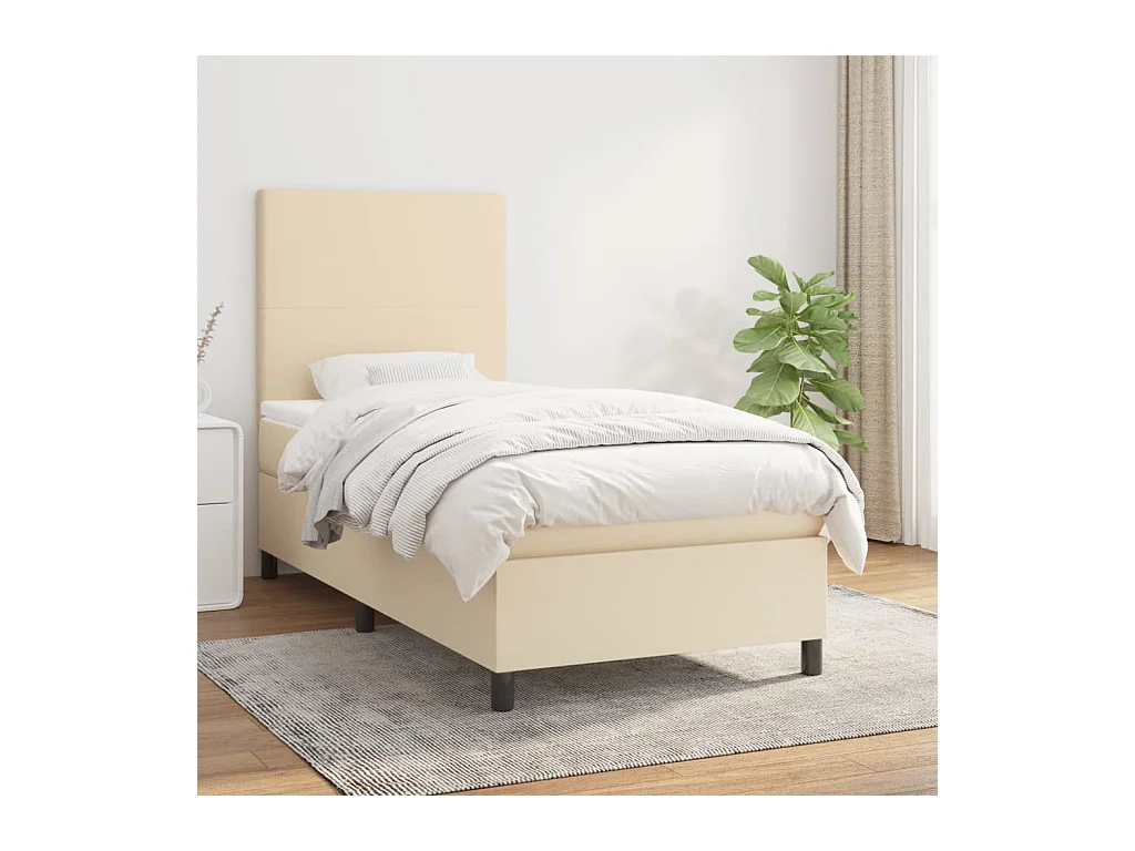Cama box spring con colchón tela color crema 90x190 cm