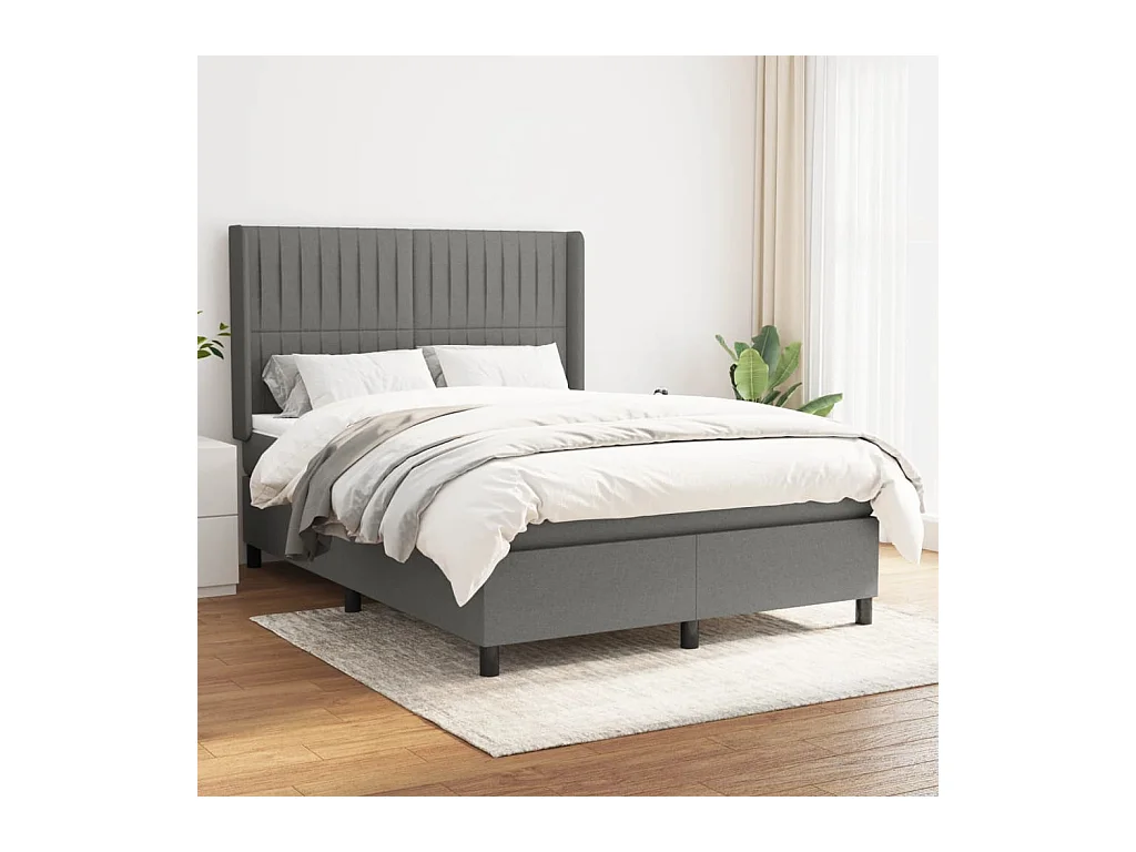 Boxspring met matras stof donkergrijs 140x200 cm