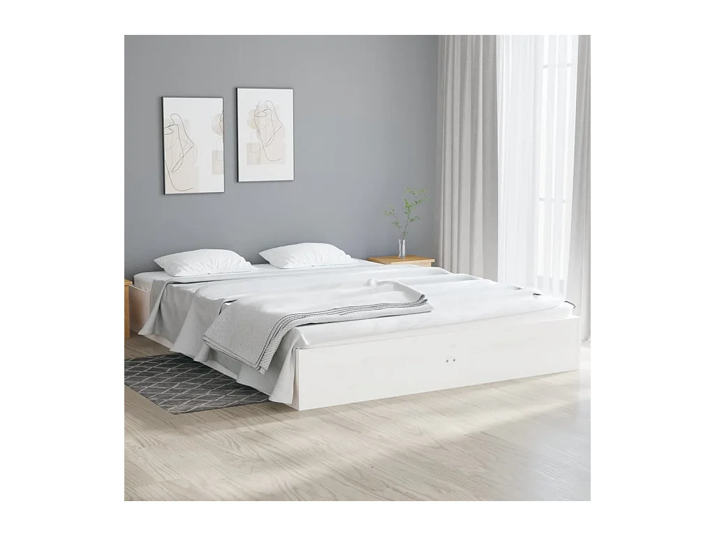 Cadre de lit blanc bois massif 140x190 cm