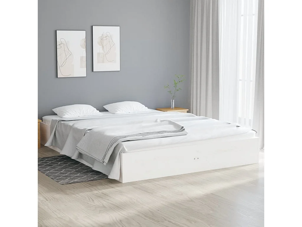 Estrutura de cama 140x190 cm madeira maciça branco