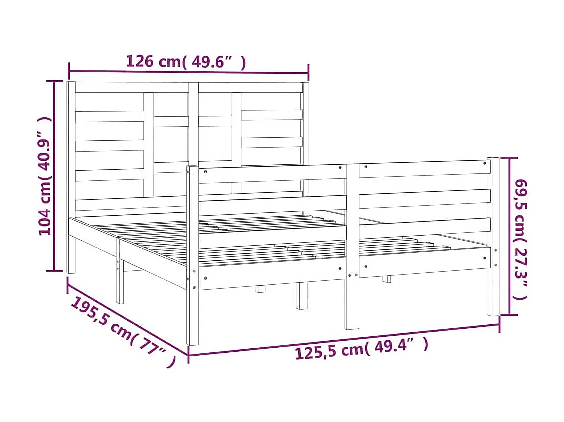 Estructura de cama doble pequeña de madera maciza 120x190 cm