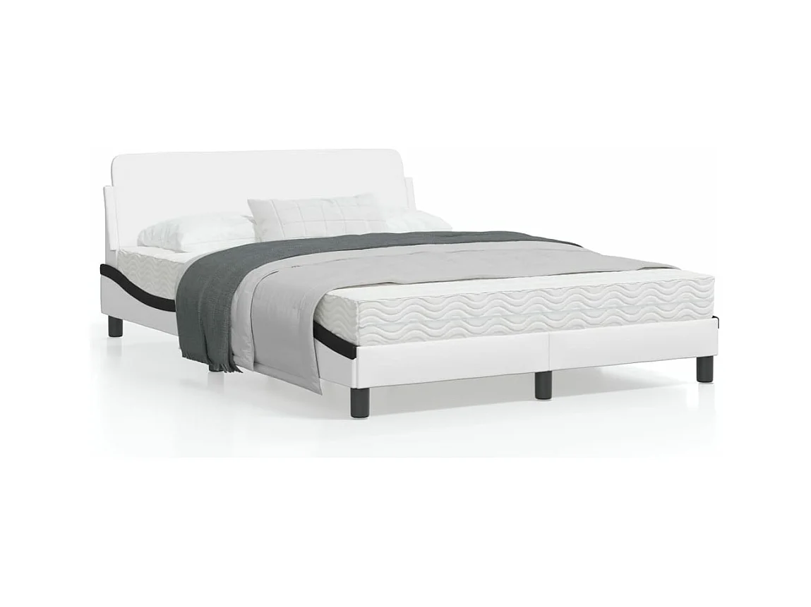 Estructura de cama con cabecero cuero sintético blanco y negro