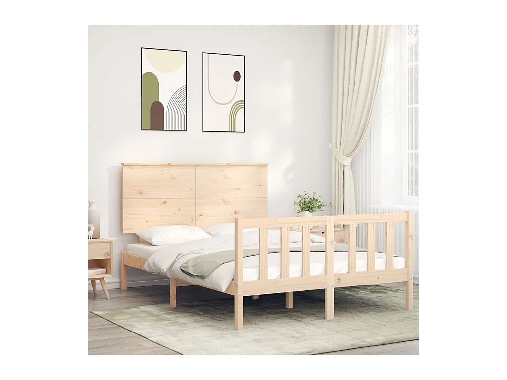 Estructura de cama con cabecero madera maciza 140x190 cm
