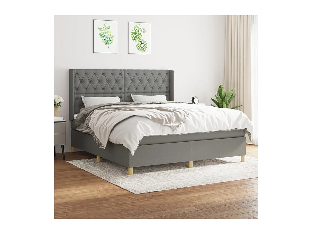 Lit à sommier tapissier avec matelas Gris foncé 160x200cm Tissu