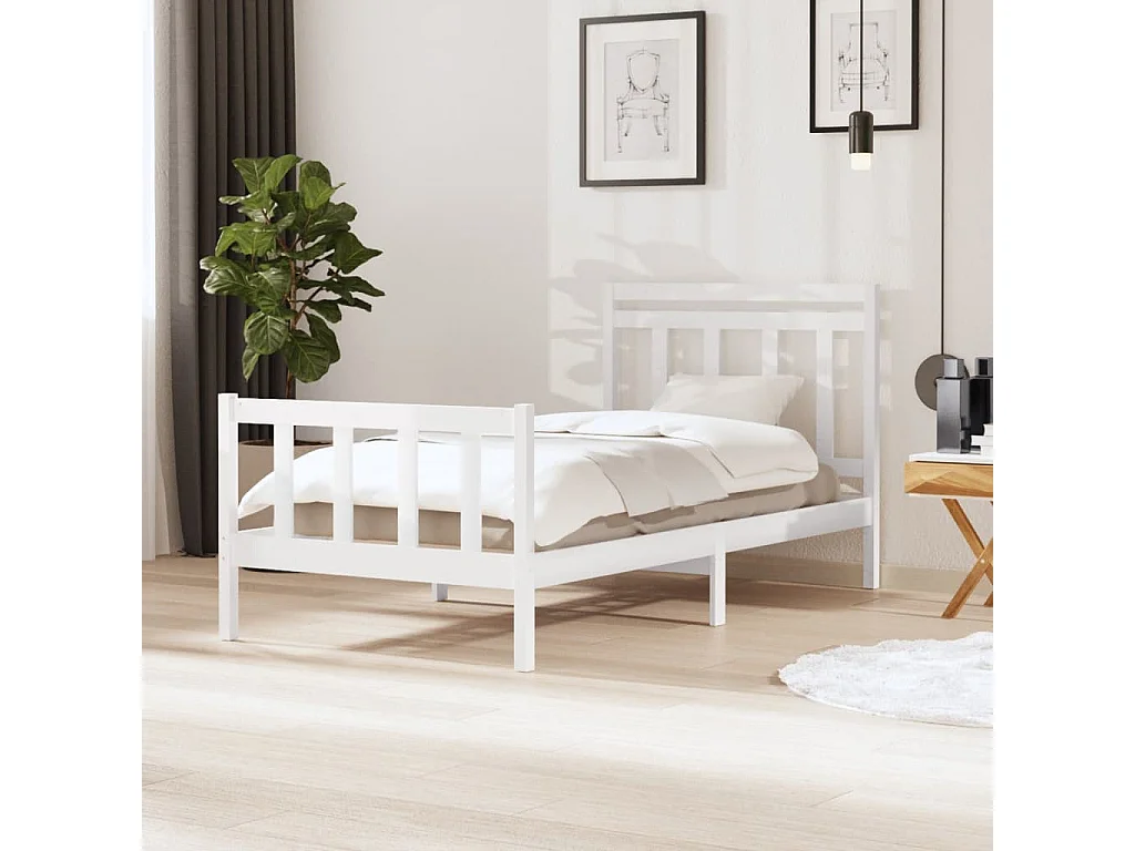 Estructura de cama madera maciza blanca 100x200 cm