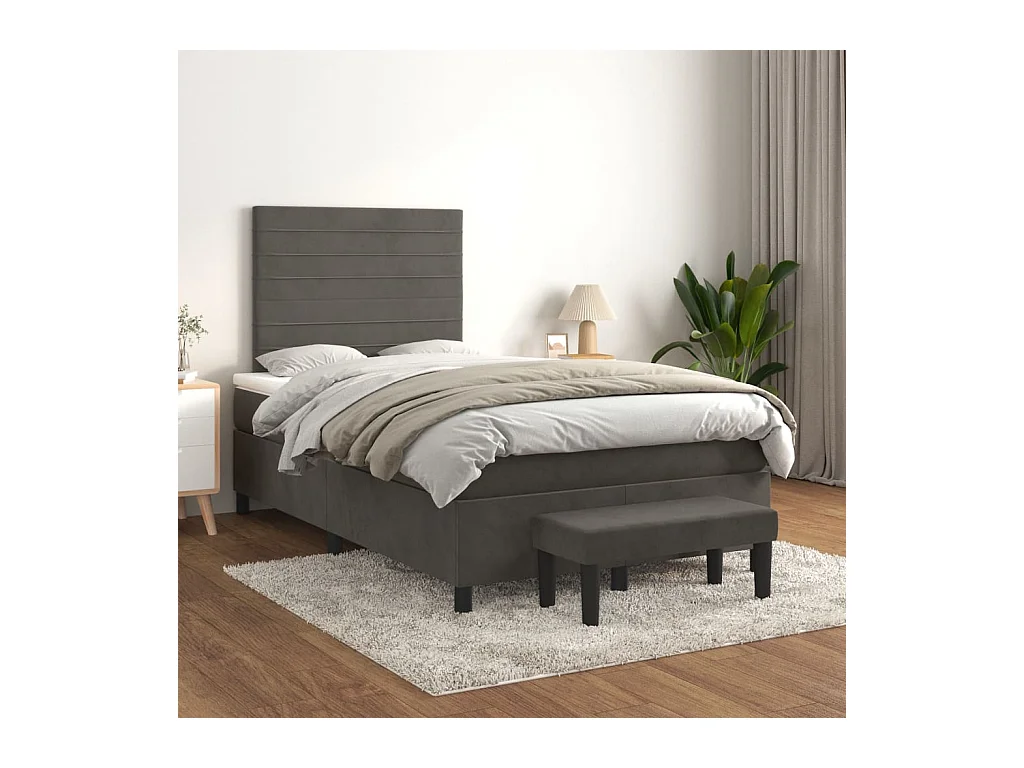 Cama box spring con colchón terciopelo gris oscuro 120x200 cm