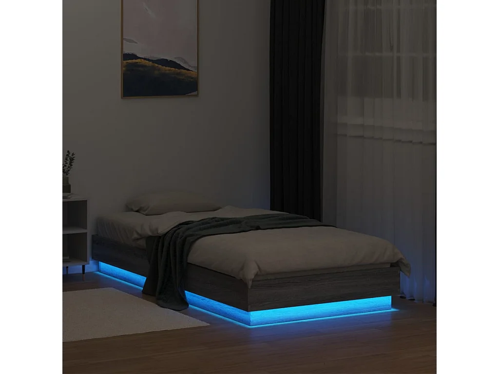 Cadre de lit avec lumières LED sonoma gris 90x190 cm