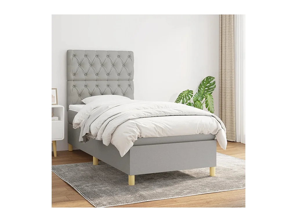Lit à sommier tapissier avec matelas Gris clair 80x200 cm Tissu