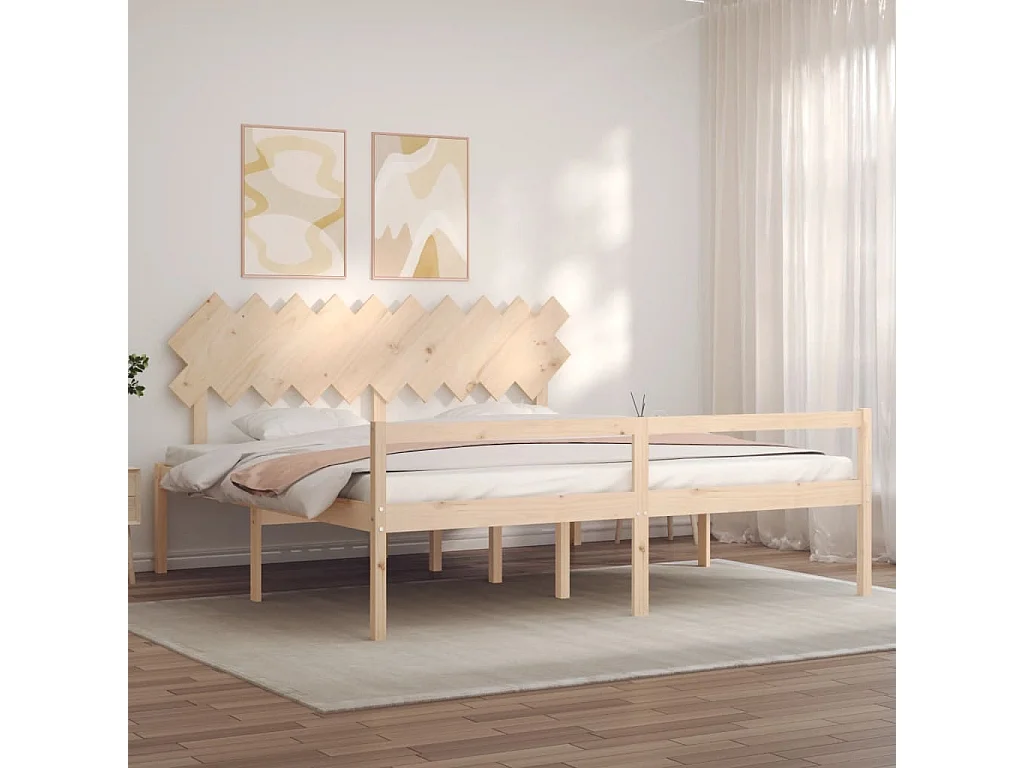 Estrutura de cama com cabeceira 200x200 cm madeira maciça