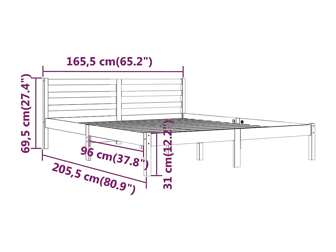 Cadre de lit Bois massif de pin 160x200 cm Blanc