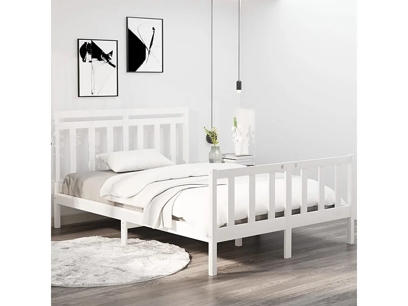 Estrutura de cama dupla 135x190 cm madeira maciça branco