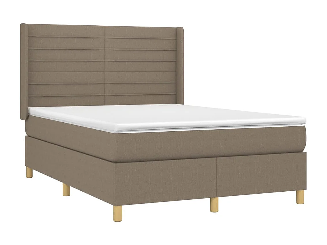 Cama box spring con colchón tela gris taupe 140x200 cm