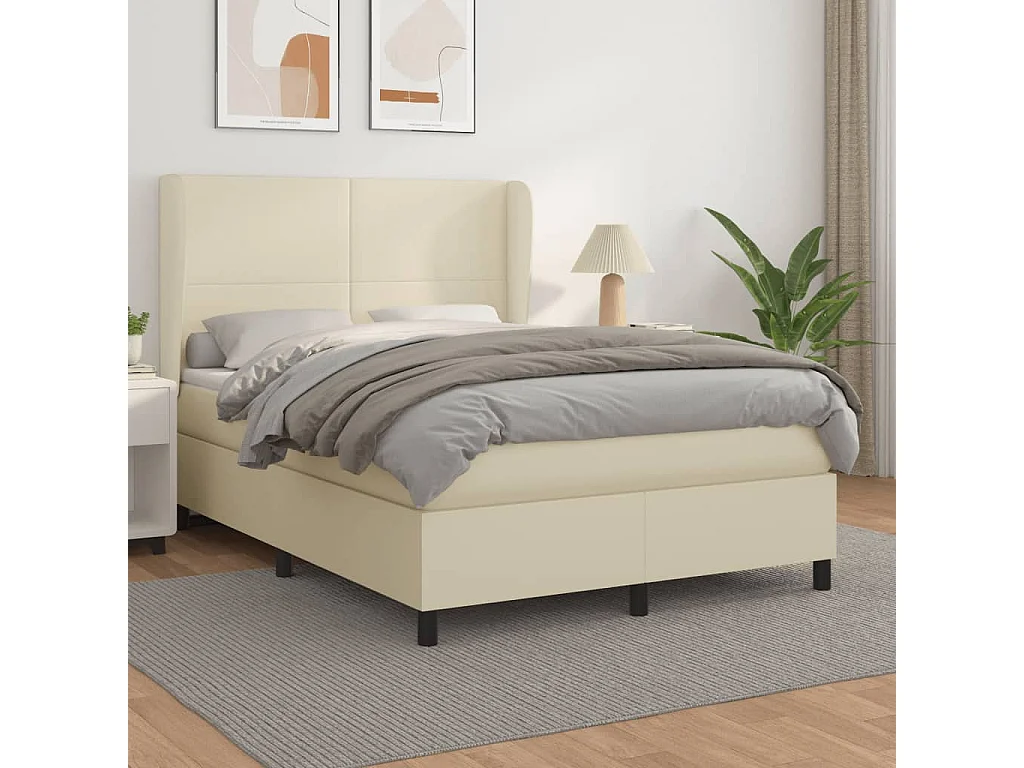 Lit à sommier tapissier avec matelas Crème 140x190cm Similicuir