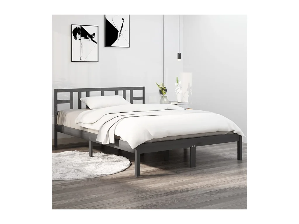 Bedframe massief hout grijs 200x200 cm