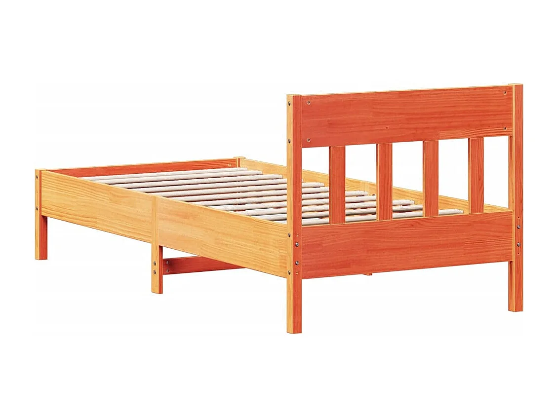 Estructura cama con cabecero madera pino marrón cera 75x190 cm