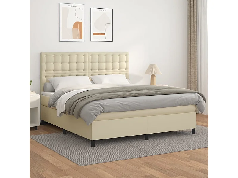Lit à sommier tapissier avec matelas Crème 180x200cm Similicuir