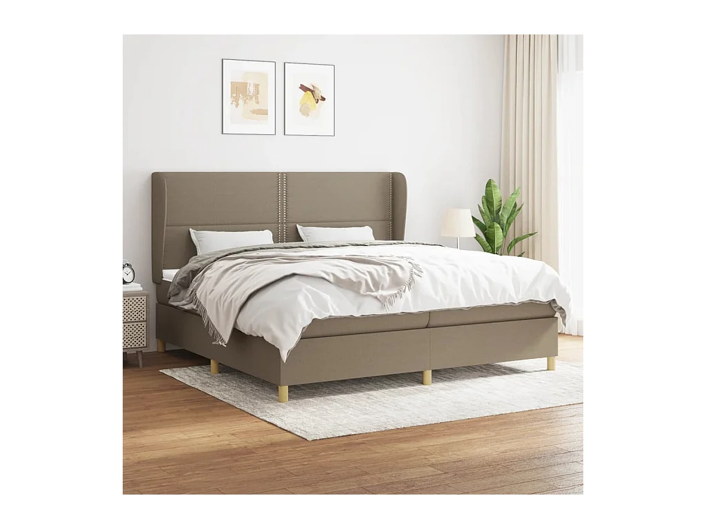 Cama box spring con colchón tela gris taupe 200x200 cm