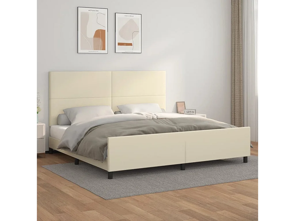 Cadre de lit avec tête de lit Crème 200x200 cm Similicuir