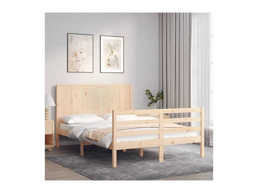Bedframe met hoofdbord massief hout 120x200 cm