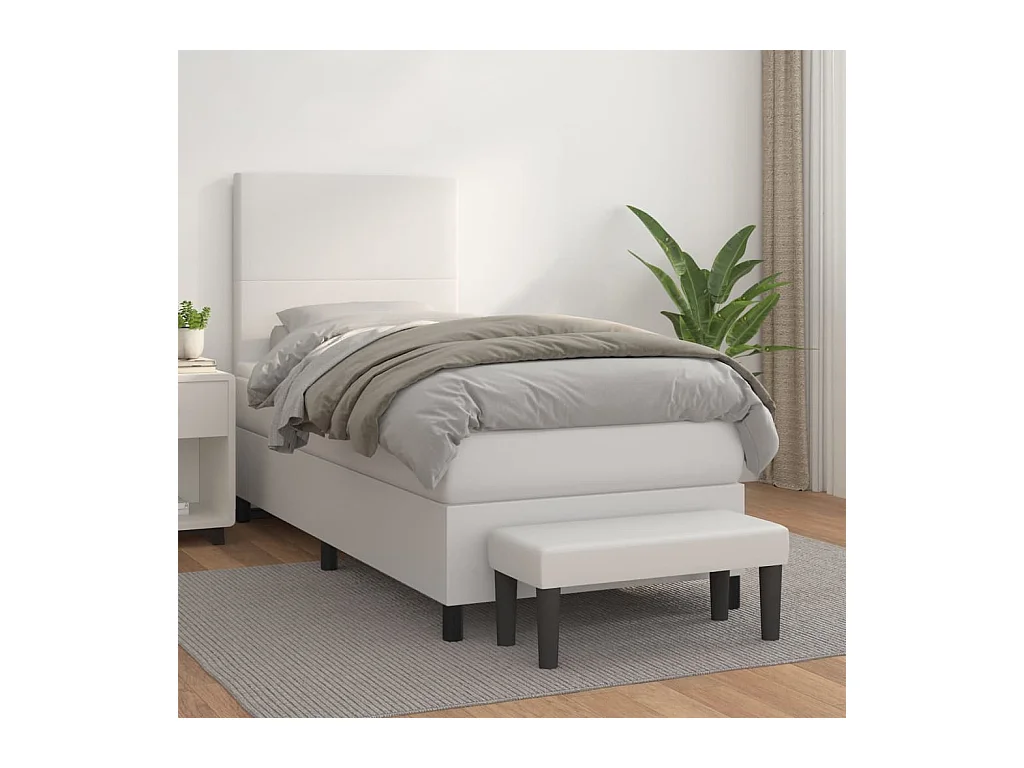 Cama com molas/colchão 90x190 cm couro artificial branco