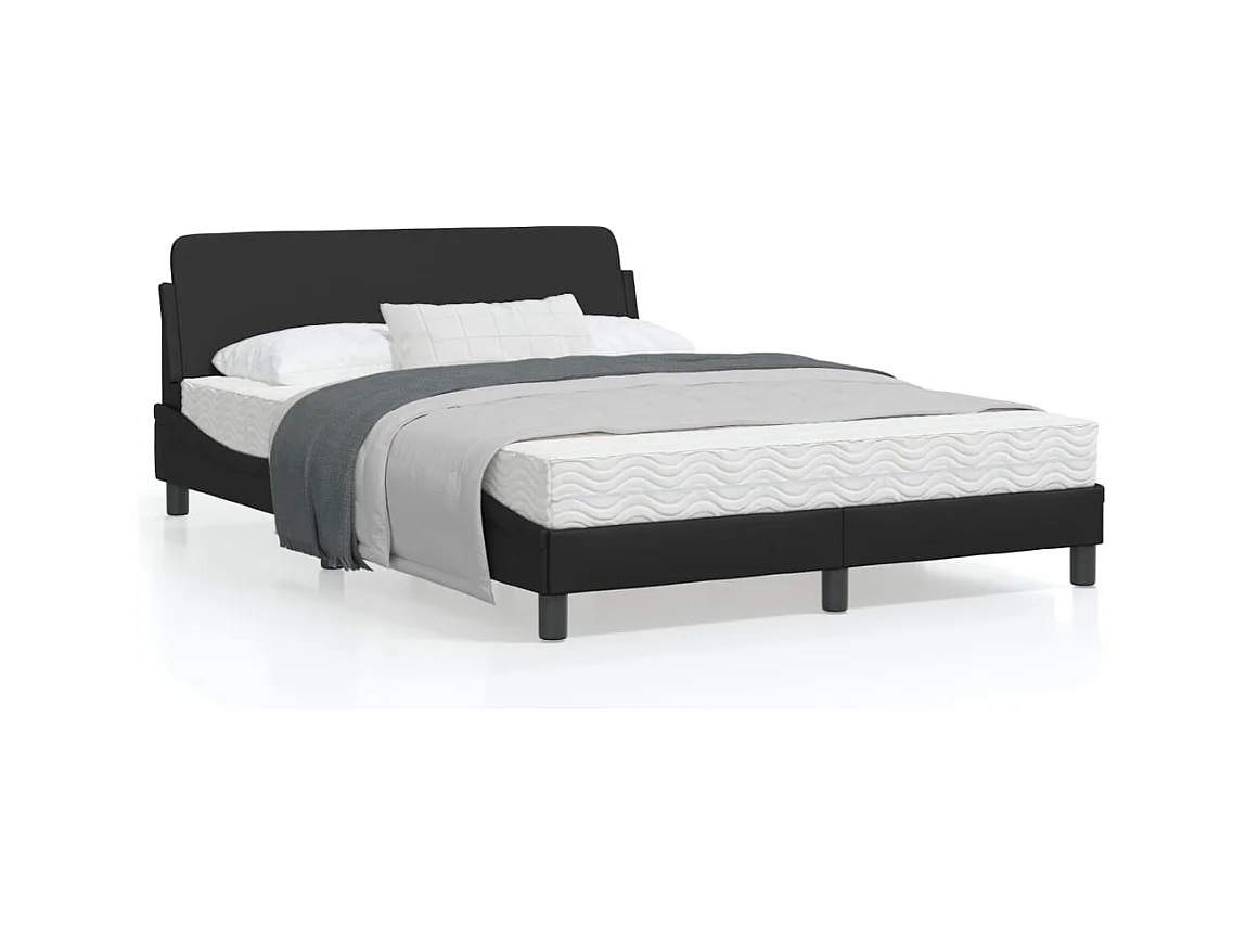 Estrutura cama c/ cabeceira 140x190 cm couro artificial preto
