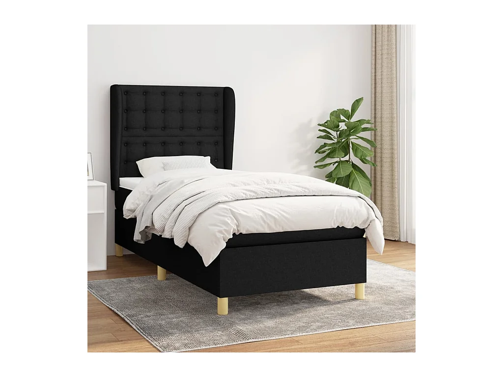 Lit à sommier tapissier avec matelas Noir 100x200 cm Tissu