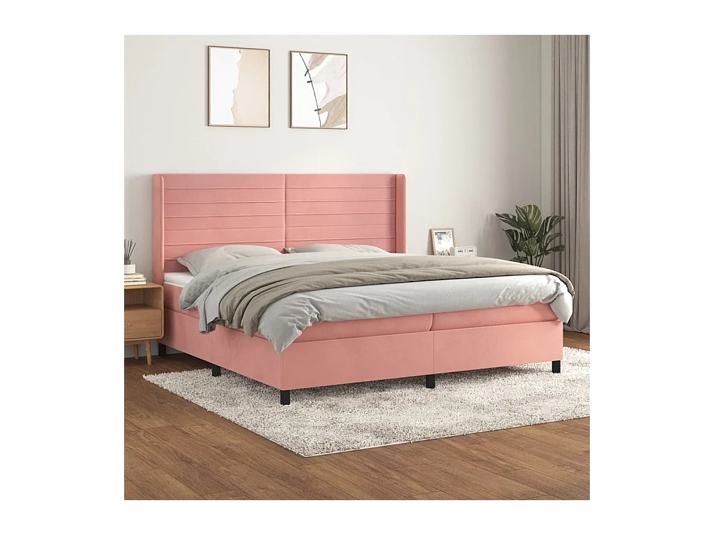 Boxspring met matras fluweel roze 200x200 cm