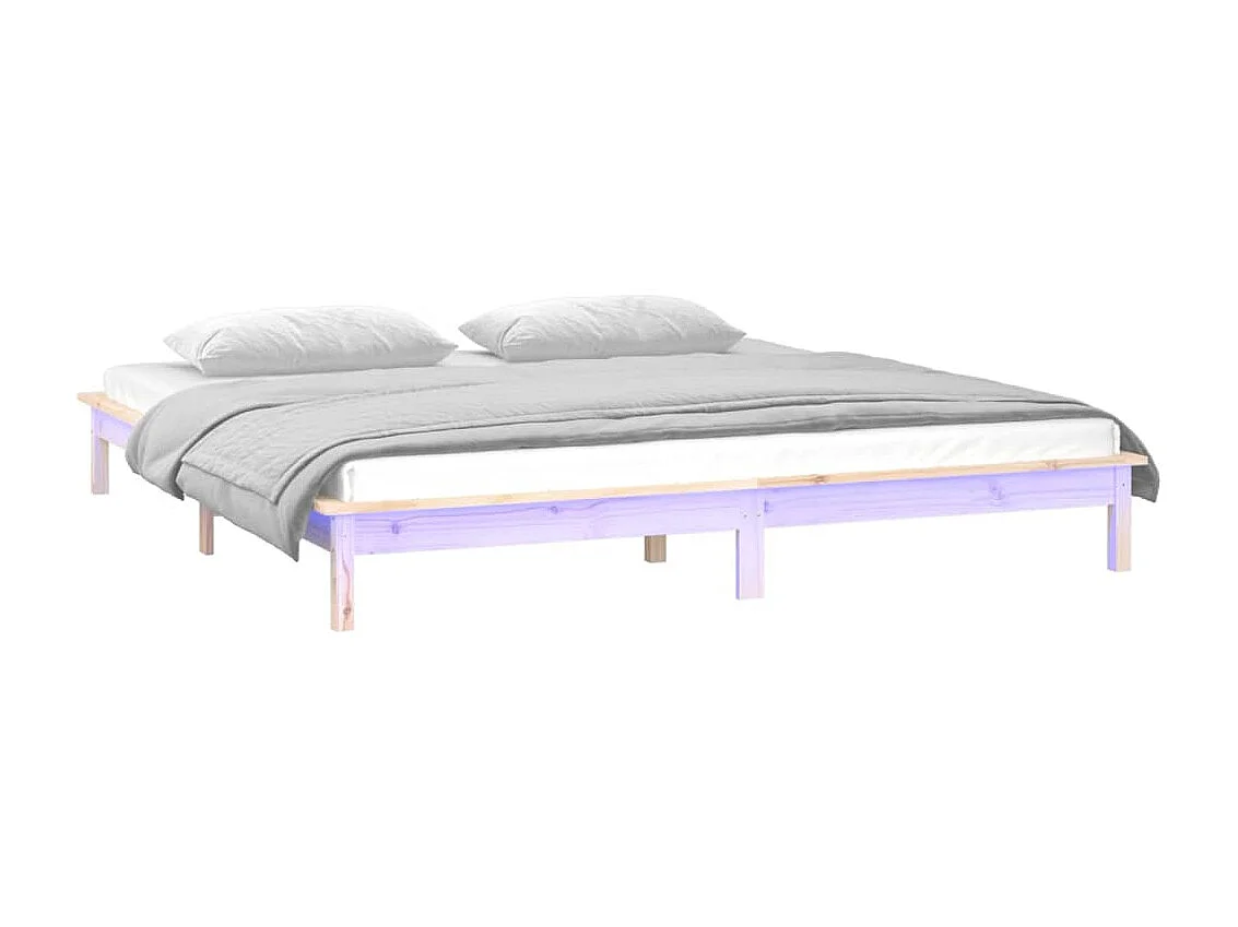 Estrutura de cama c/ LED 140x190 cm madeira maciça