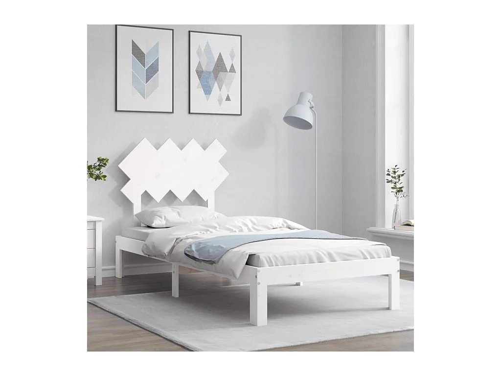 Cadre de lit avec tête de lit blanc simple bois massif