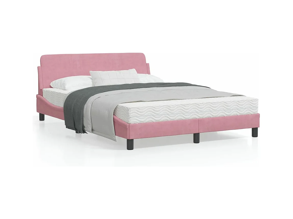 Estructura de cama con cabecero de terciopelo rosa 140x190 cm