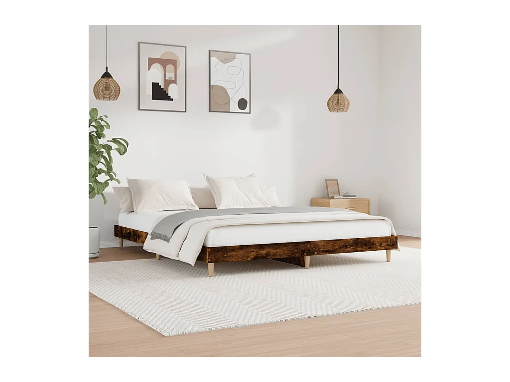 Cadre de lit chêne fumé 160x200 cm bois d'ingénierie