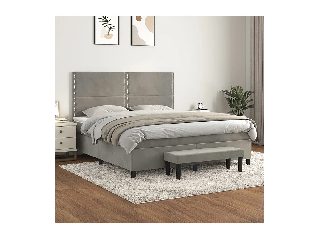 Boxspring met matras fluweel lichtgrijs 180x200 cm