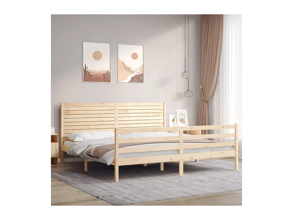 Estructura de cama con cabecero madera maciza 200x200 cm