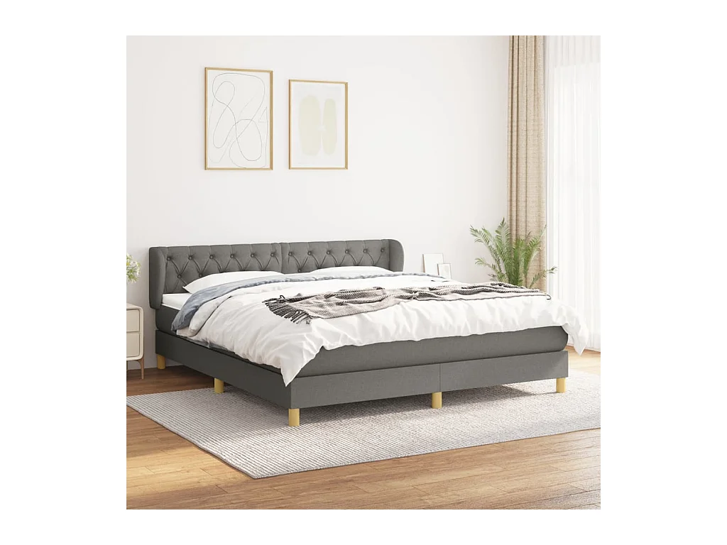 Lit à sommier tapissier avec matelas Gris foncé 160x200cm Tissu