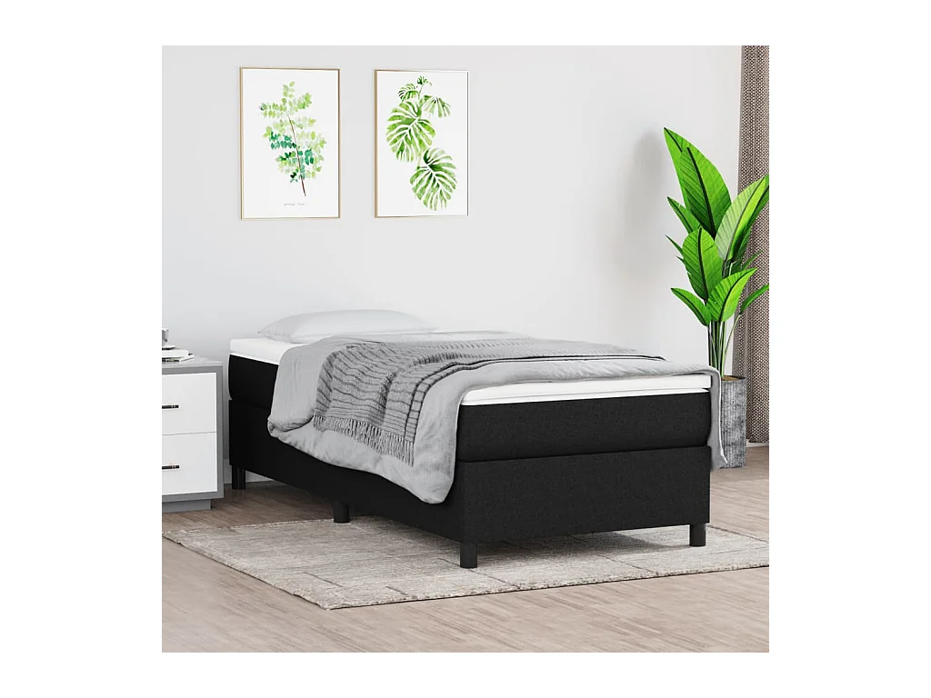 Cama box spring con colchón tela negro 80x200 cm