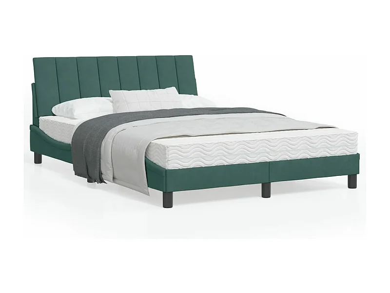 Estructura de cama luces LED terciopelo verde oscuro 140x190 cm