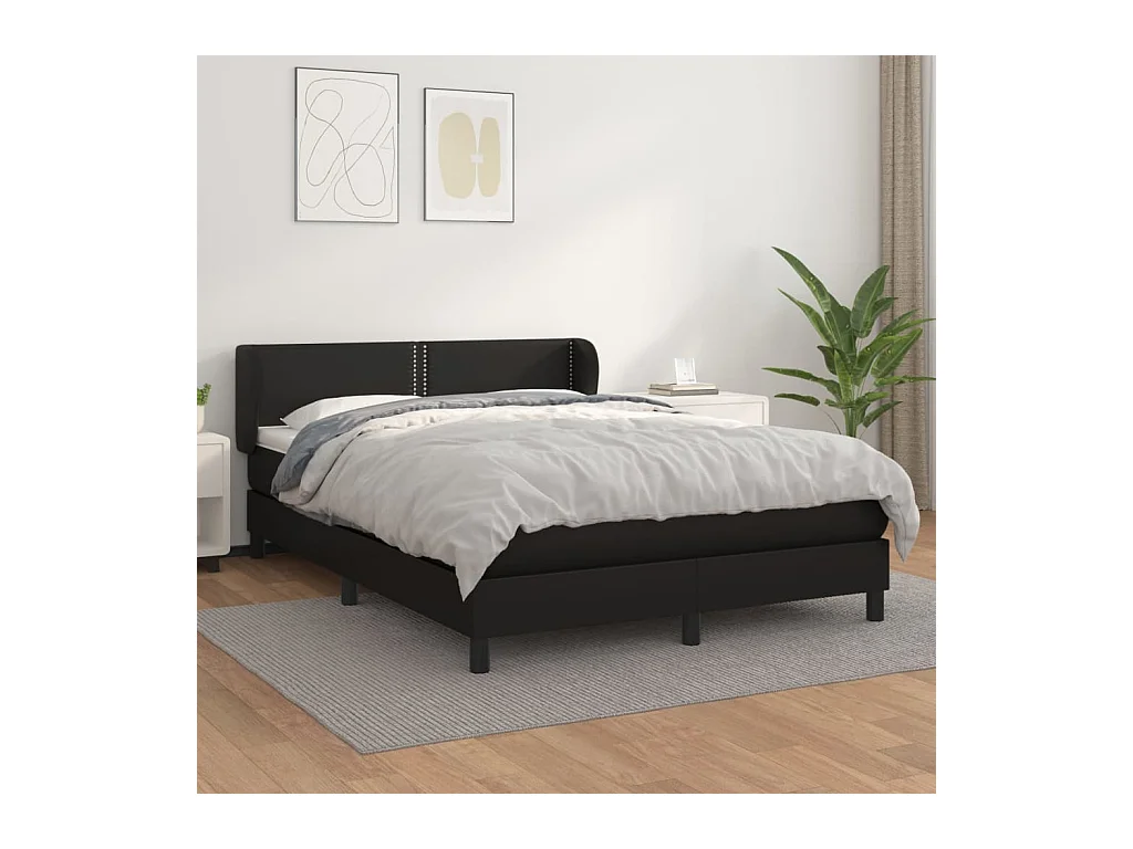 Lit à sommier tapissier avec matelas Noir 140x190 cm Similicuir