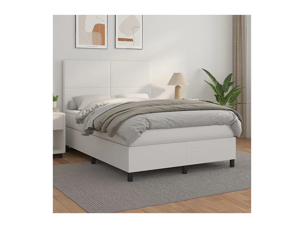 Cama com molas/colchão 140x190 cm couro artificial branco