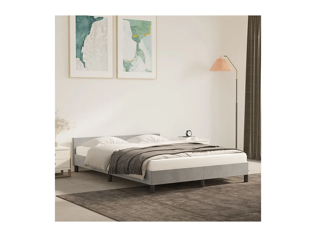 Cadre de lit avec tête de lit Gris clair 140x190 cm Velours