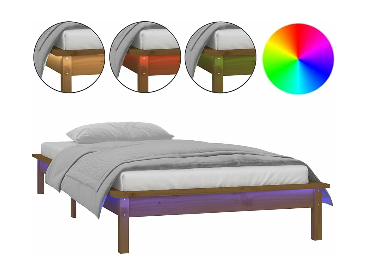 Estructura cama individual madera maciza marrón miel 75x190 cm