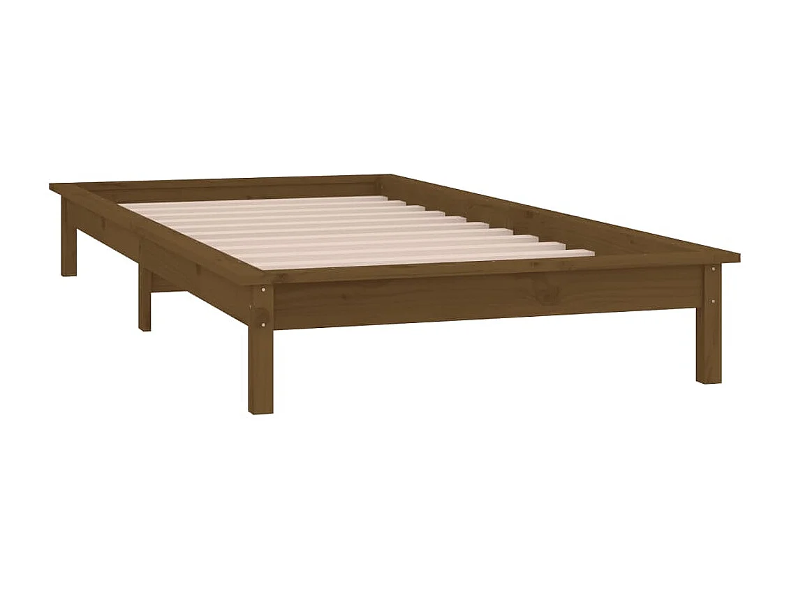 Estructura cama individual madera maciza marrón miel 75x190 cm