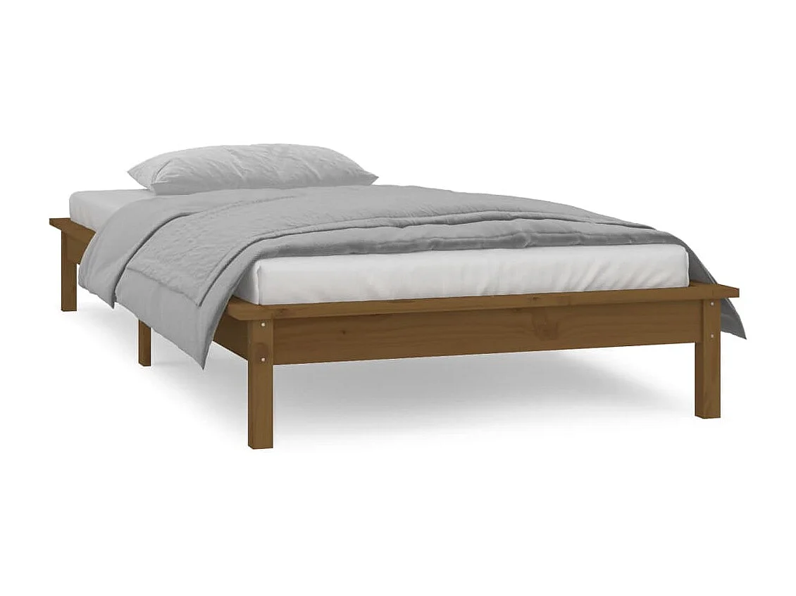 Estructura cama individual madera maciza marrón miel 75x190 cm